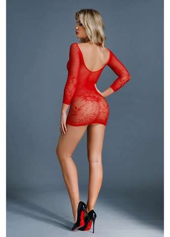 Красное откровенный кружевное платье-сетка с рукавами one size красное Caprice Lingerie однотонное