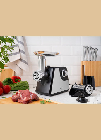 М'ясорубка, 1700Вт, 1.6кг/хв, 2 решітки, насадка для ковбас, кеббе, томатів, пластик/метал, чорно-срібний Ardesto (344558082)
