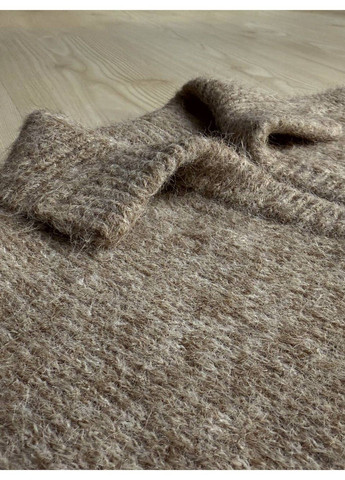 Бежевый демисезонный свитер женский a-n 19-1 с воротником поло теплый свободный No Brand