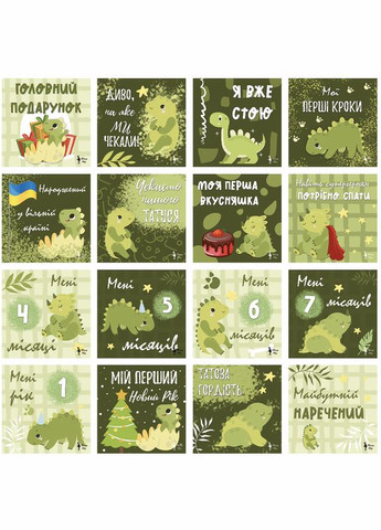 Картки для фотосесій малюка №2 Динозаврики, набір 30 двосторонніх карток Mommy Bag (280942038)