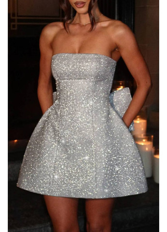 Срібна святковий, кежуал, коктейльна, вечірня жіноча сукня з відкритими плечима Asi.Store.ua
