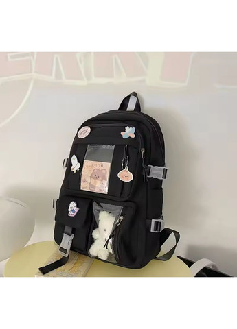Рюкзак для студентів та підлітків з прозорими карманами,значками та м'якою іграшкою No Brand (366547291)