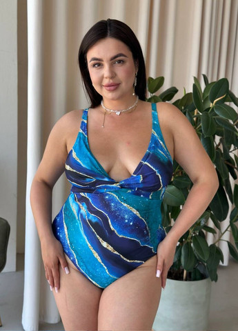 Синий плядный комплект (купальник+парео) слитный No Brand