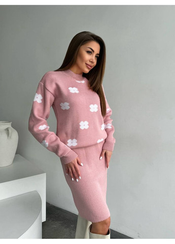 Жіночий в'язаний костюм рожевого кольору 36157 Fashion (370757675)