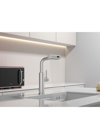 Змішувач на кухню водоспад з висувною лійкою нержавіючий Nett LS-35 (352730007)