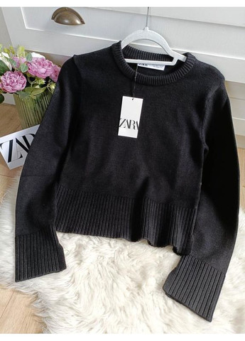 Черный демисезонный укороченный трикотажный свитер черного цвета Zara