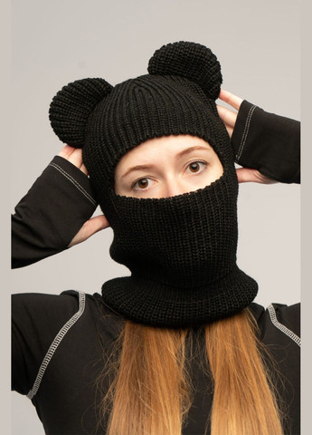 ТУР унисекс балаклава с ушками черного цвета "беар" однотонный черный производство - Украина