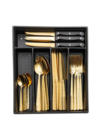 Набір столових приборів із нержавіючої сталі на 6 персон з органайзером, золото Yiwu (361678196)