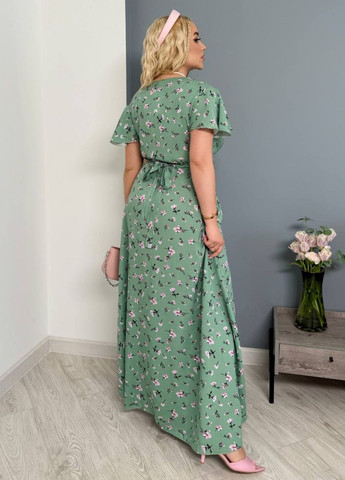 Оливкова повсякденний вишукана легка повсякденна літня міді сукня на запах з візерунком та короткими рукавами на запах Allthings з квітковим принтом