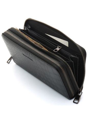 Чорний гаманець-клатч на дві блискавки із фактурної натуральної шкіри MCJP-5902B Marco Coverna (359380860)