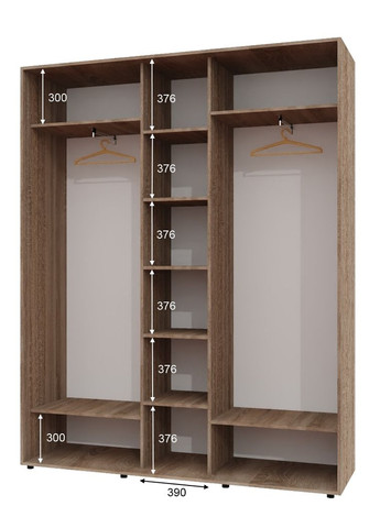 Шкаф-купе трехдверный 200*45*220 Дуб Сонома трюфель 2 ДСП/Зеркало с пескоструйным рисунком ШК-04 Алекса (360440825)