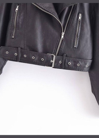 Чорна укорочена куртка з поясом Fashion
