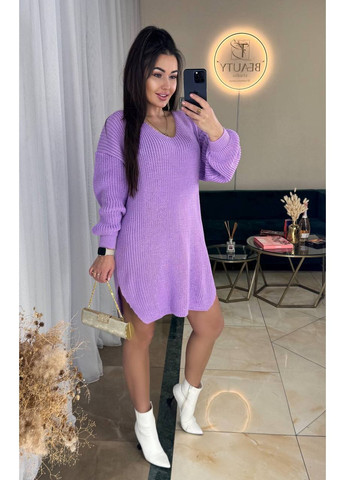 Лавандовое платье-туника оверсайз шерсть, с рукавами Україна