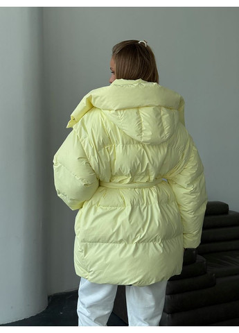 Жовта зимня жіноча куртка transformer подовжена з кишенями і капюшоном (mil589) milirud