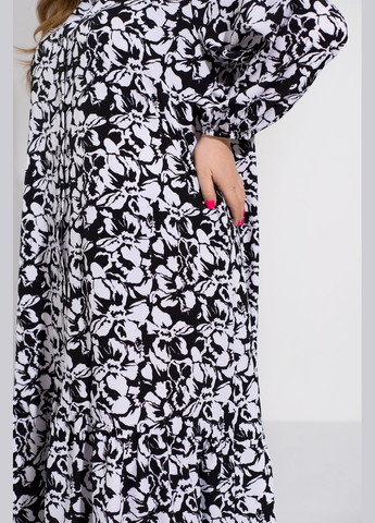 Черное кэжуал, повседневный трендовое платье колокол No Brand с цветочным принтом