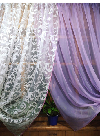 Фіранка кухонна готова коротка Вероніка бузкова айворі вензель No Brand (372133810)