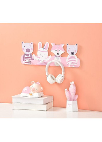 Дитяча дерев'яна вішалка для дівчинки рожева для одягу гачки декор в дитячу кімнату ProDobro (365441675)