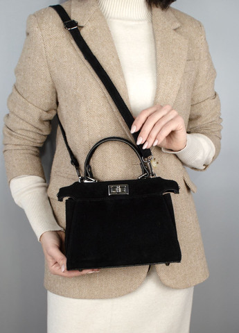 Сумка жіноча замшева на застібці 03736 чорна Virginia Conti (305673692)