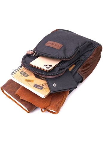 Рюкзак чоловічий сумка через плече слінг з поліестеру 22148 Чорний Vintage (301871555)