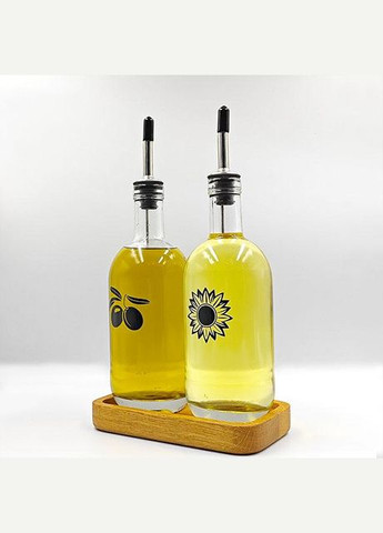 Набір пляшок для олії та оцту з дерев'яною підставкою 2 шт. 500 мл (мал.) No Brand (298794635)