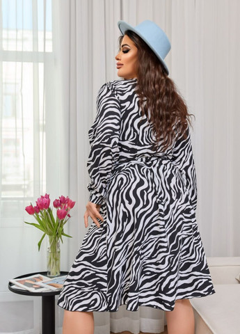 Черно-белое повседневный легкое платье на запах из шелковистого софта на запах No Brand зебра
