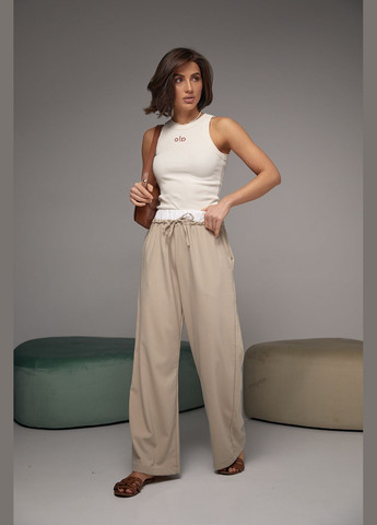 Женские брюки на завязках с белой резинкой на талии - бежевый Lurex (278400641)
