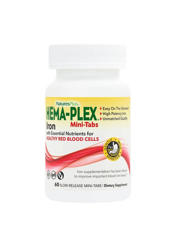 Железо с питательными веществами, Hema-Plex, Iron with Essential Nutrients,, 60 мини-таблеток Natures Plus (327878628)