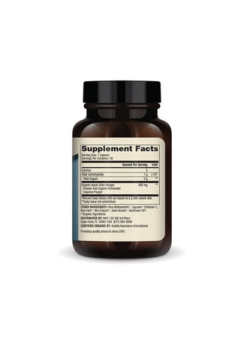 Органічний ферментований Яблучний оцет та Кайєнський перець, Organic Fermented Apple Cider Vinegar and Cayenne,, 30 капсул Dr. Mercola (322741514)