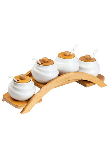 Набор банок для специй 4 штуки на бамбуковой подставке, Yiwu (328441381)