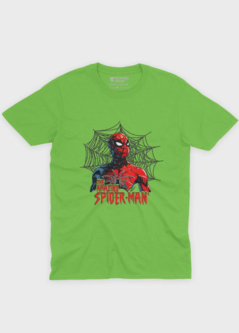 Салатовая демисезонная футболка для мальчика с принтом супергероя - человек-паук (ts001-1-kiw-006-014-057-b) Modno