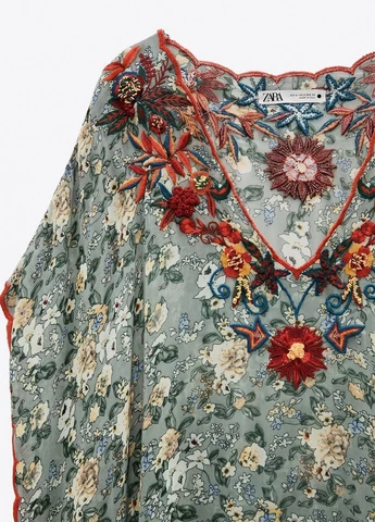 Зелена сукня-туніка вишита Zara