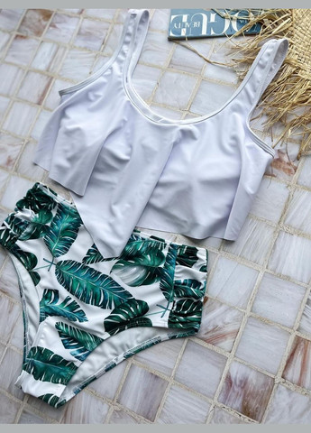 Білий літній купальник sw1370 (топ білий розлітайка) роздільний Ghazel