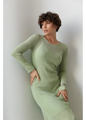 Мятное длинное приталенное сетчатое платье, мятное, one size No Brand однотонное