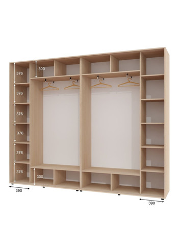 Шкаф-купе четырехдверный 280*45*250 Дуб молочный Зеркало с пескоструйным рисунком Алекса (360478767)