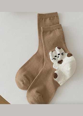 Коричневые носки женские, высокие с котиком, хлопковые, 35-40р. коричневые (336386159)