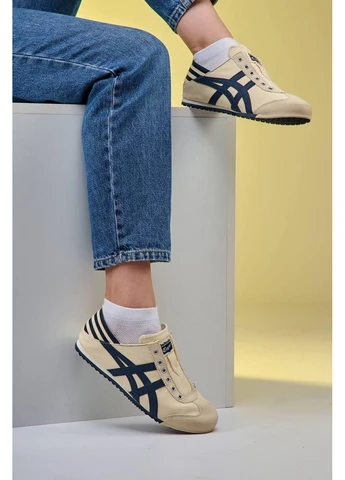 КРОССОВКИ ЖЕНСКИЕ ASICS ONITSUKA TIGER MEXICO 66 SLIP ON PARATY CREAM NAVY АСИКС ОНИТЦУКА ТАЙГЕР No Brand бежевые демисезоны (368885066)