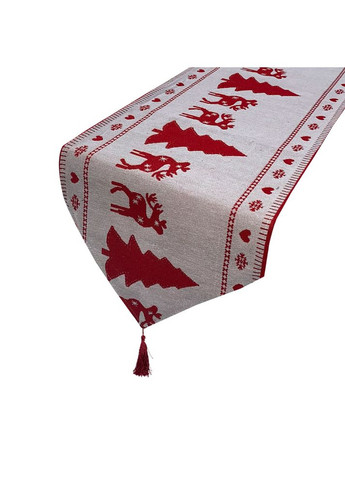 Новогодняя скатерть узкая Олени и елки 180 на 33 см красно-белый Jannet Скатертина (307927240)