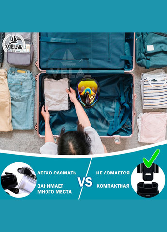 Маска для плаванья S/M 2.0 Полнолицевая панорамная Снорклинг Маска на все лицо для купания ныряния Фотохромная линза VelaSport (273422104)