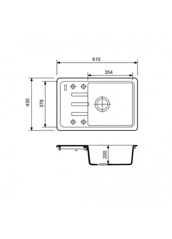 Кухонная мойка из искусственного камня/кварцевая 615х430х200мм, прямоугольная SLIM Черный (44340615430) Adamant (369798626)