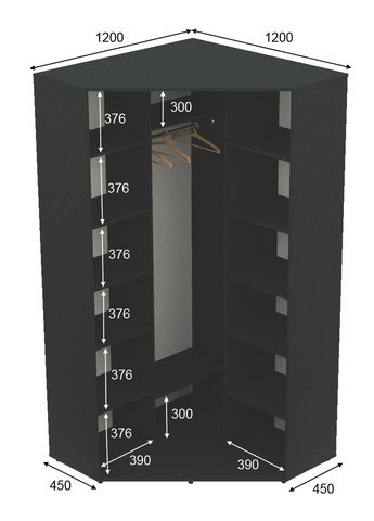 Шафа-купе дводверна 120*120*240 см Антрацит 2 двері Дзеркало Кут-2 Алекса (360476932)