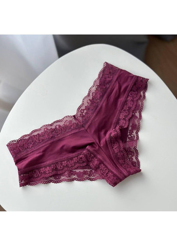 Трусики-чики женские люксовые с кружевом бордовые L Victoria's Secret (316551439)