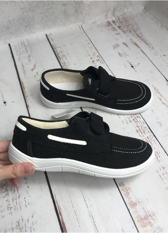 Черные топсайдеры мокасины текстильные детские черный (144) Waldi на липучке