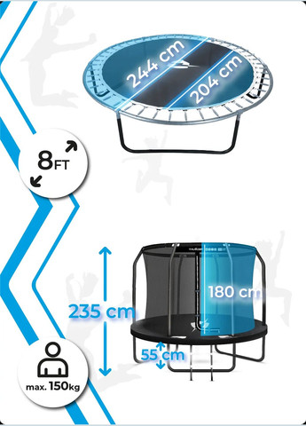 Батут INSIDE ELITE с внутренней сеткой 8 футов 244 см черный Thunder (332788006)