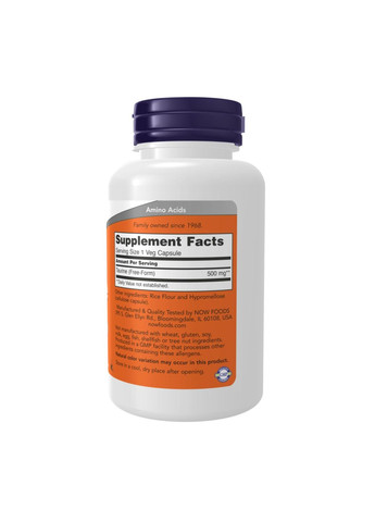 Таурин Taurine 500 мг 100 капсул Now Foods (346086740)