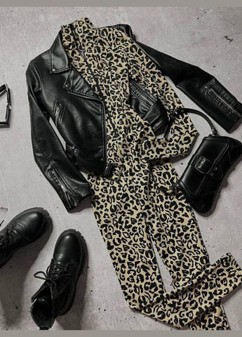 Женский комбенизон с молнией No Brand комбинезон-брюки леопардовый серо-бежевый спортивный, повседневный, вечерний, домашний, кэжуал