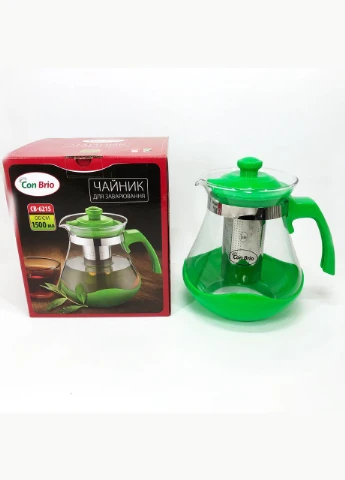 Чайник заварочный Green CB-6215 1,5 л, Чайник самовар стеклянный. Цвет: зеленый Con Brio (381038023)