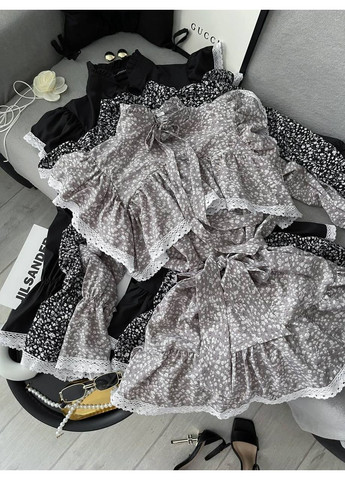 Серое платье софт с кружевом, с поясом и рукава с резиночками Україна