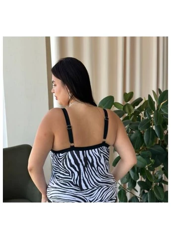 Чорний демісезонний суцільний чорно-білий купальник plus size принт зебра No Brand