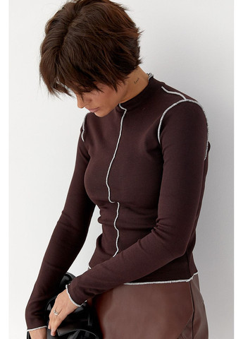 Жіночий лонгслів у рубчик з контрастними швами назовні Lurex (363555380)