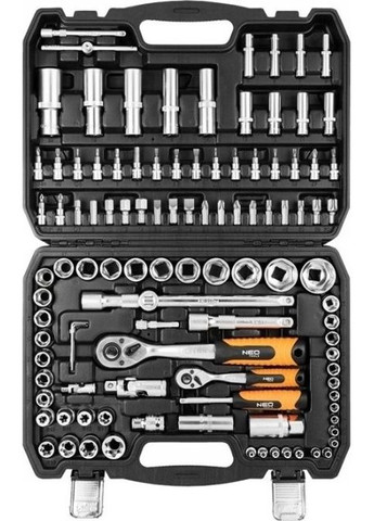 Набір інструментів, Набір торцевих головок, 108шт, 1/2", 1/4", CrV, кейс (10-212) Neo Tools (360423051)